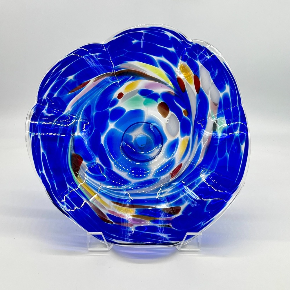 Murano Glass Blue Multicolor Bowl 11"x11"x3" Gorgeous! No flaws. No signature.
